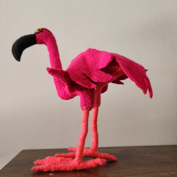 Handmade Stuffed Natural Pink Wool Flamingo - Picture 3 of 8